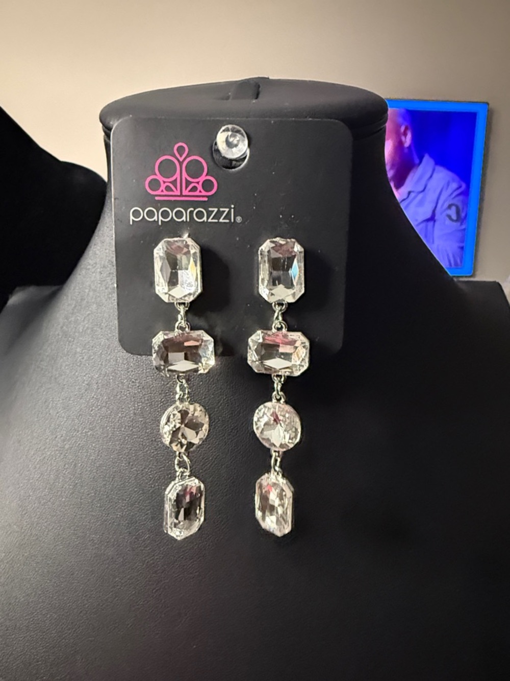 Paparazzi Silver Clear Crystal Drop Earrings
